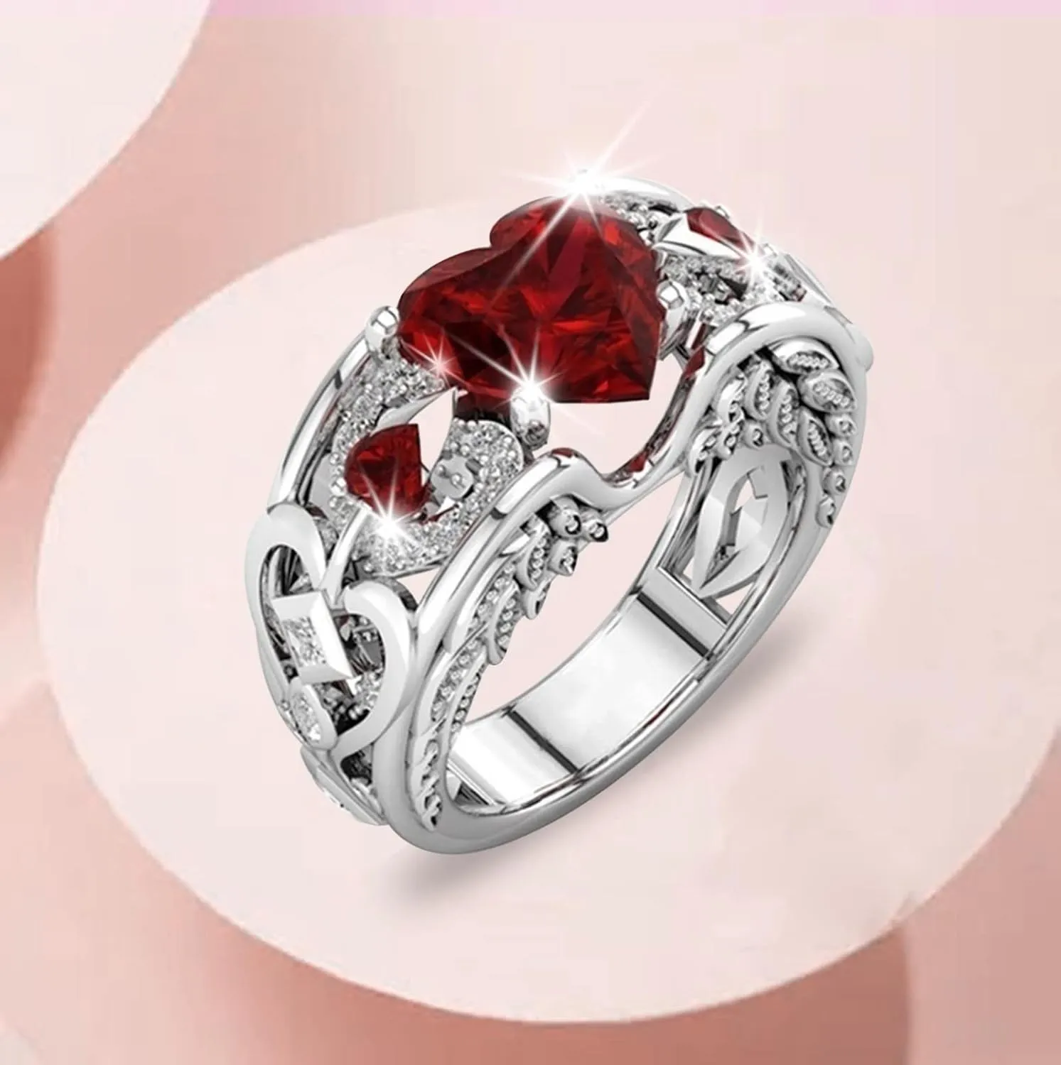 Heart Shape Birthstone Rings for Women Dainty Stackable Cubic Zircon Vintage Ring Engagement Wedding Promise Band