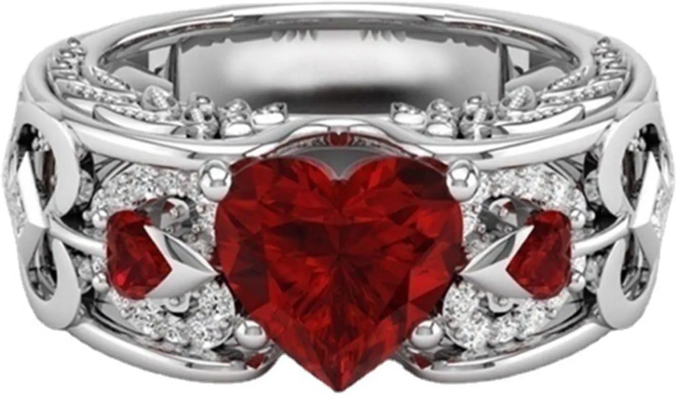 Heart Shape Birthstone Rings for Women Dainty Stackable Cubic Zircon Vintage Ring Engagement Wedding Promise Band