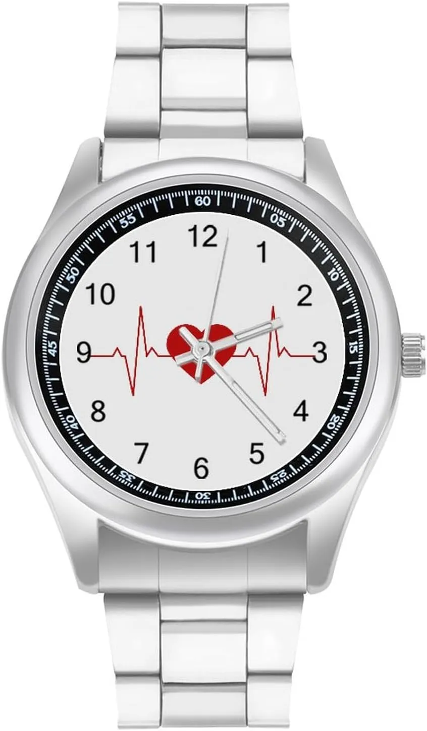 Heartbeat Line Stainless Steel Strap Simple Business Watches for Men Easy Reader Work Casual Watch