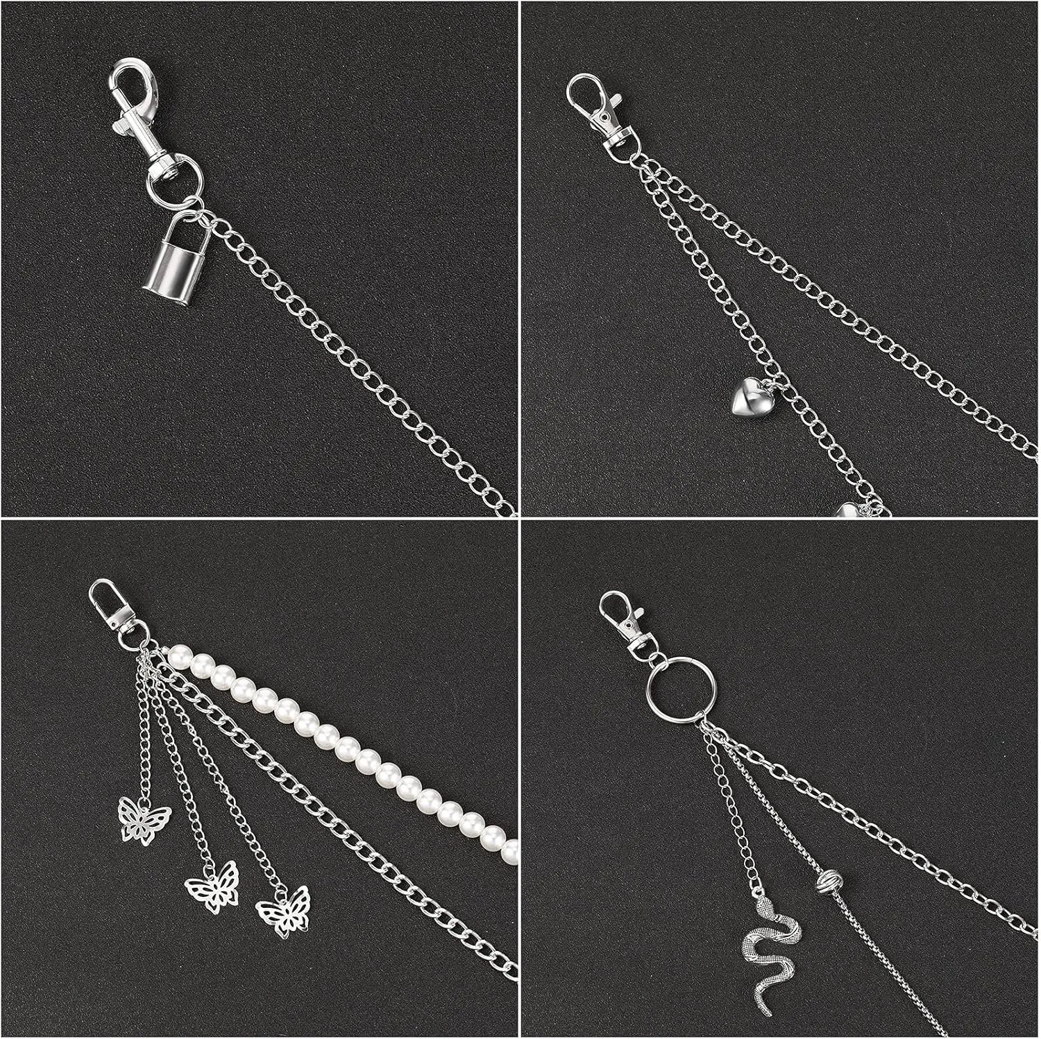 Hicarer 6 Pieces Jeans Pants Chain Belt Goth Multi Layer Decor Heart Butterfly Waist Pocket Chain birthday Gift for Women Men