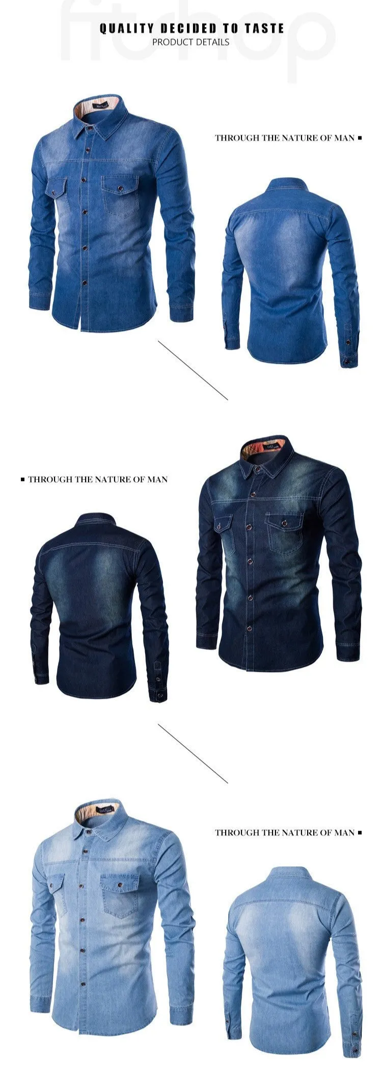 High Quality Streetwear Denim Shirt Cotton Casual Slim Fit Full Sleeves Top | 1818-C993