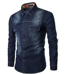 High Quality Streetwear Denim Shirt Cotton Casual Slim Fit Full Sleeves Top | 1818-C993