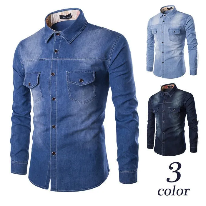 High Quality Streetwear Denim Shirt Cotton Casual Slim Fit Full Sleeves Top | 1818-C993