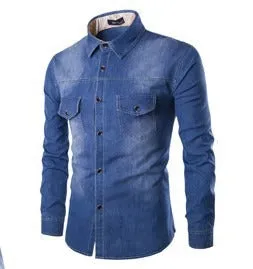 High Quality Streetwear Denim Shirt Cotton Casual Slim Fit Full Sleeves Top | 1818-C993
