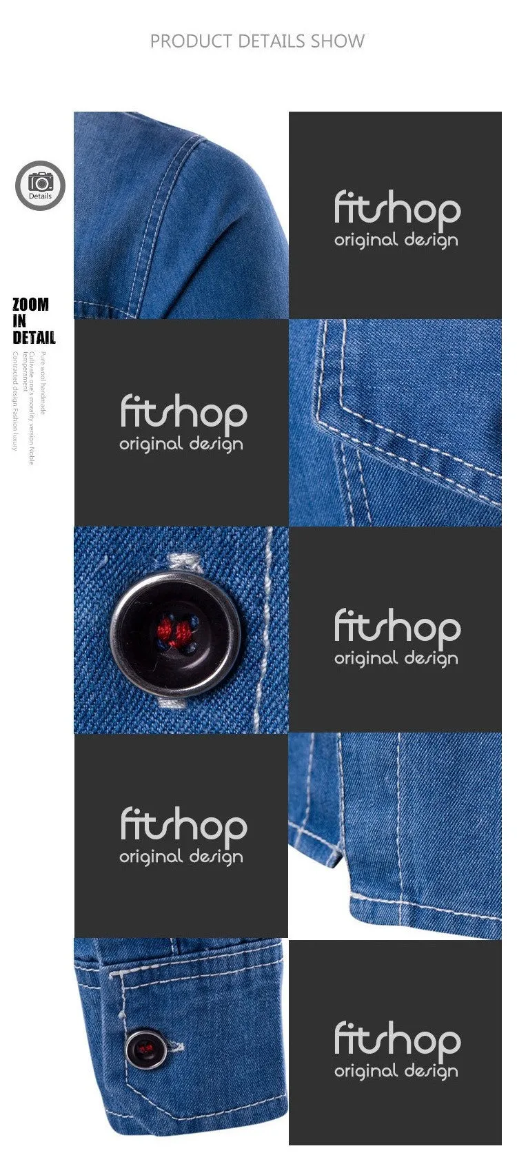 High Quality Streetwear Denim Shirt Cotton Casual Slim Fit Full Sleeves Top | 1818-C993