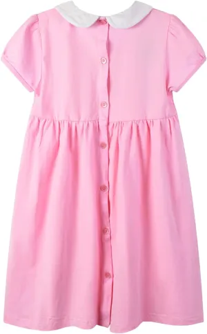 HILEELANG Toddler Girl Short Sleeve Dress Cotton Casual Spring Summer Easter Applique Playwear Dresse Size 2-8 Yeras