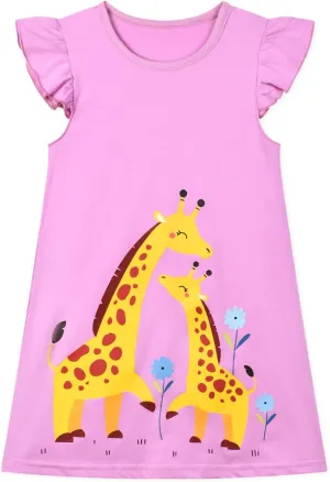 HILEELANG Toddler Girl Short Sleeve Dress Cotton Casual Spring Summer Easter Applique Playwear Dresse Size 2-8 Yeras