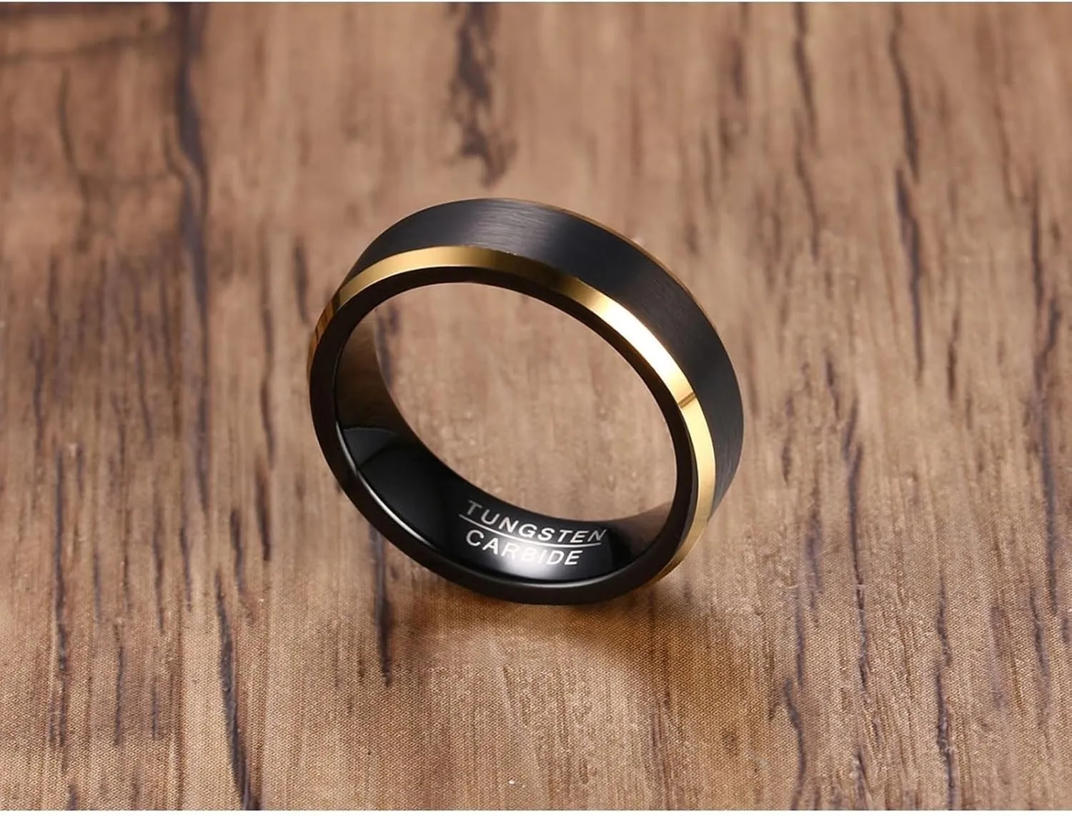 His and Her Couples Rings, Tungsten Wedding Rings for Couples Set Comfort Fit 6mm Black Brushed Ring with Gold Edge