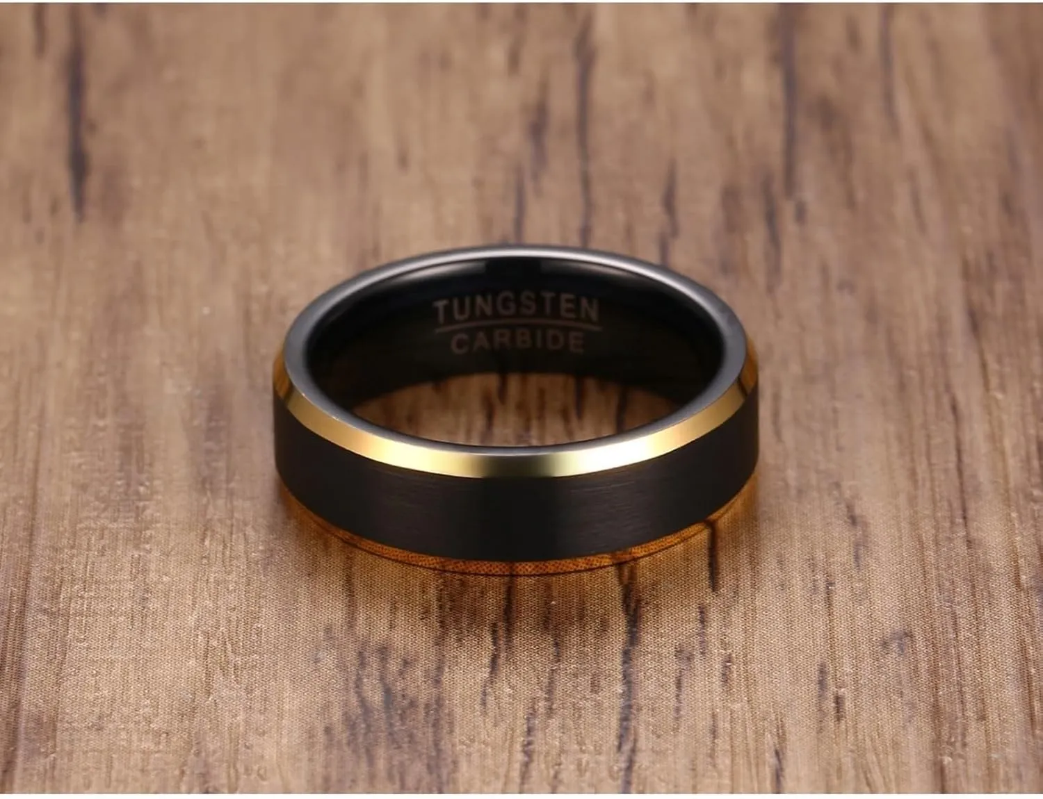 His and Her Couples Rings, Tungsten Wedding Rings for Couples Set Comfort Fit 6mm Black Brushed Ring with Gold Edge