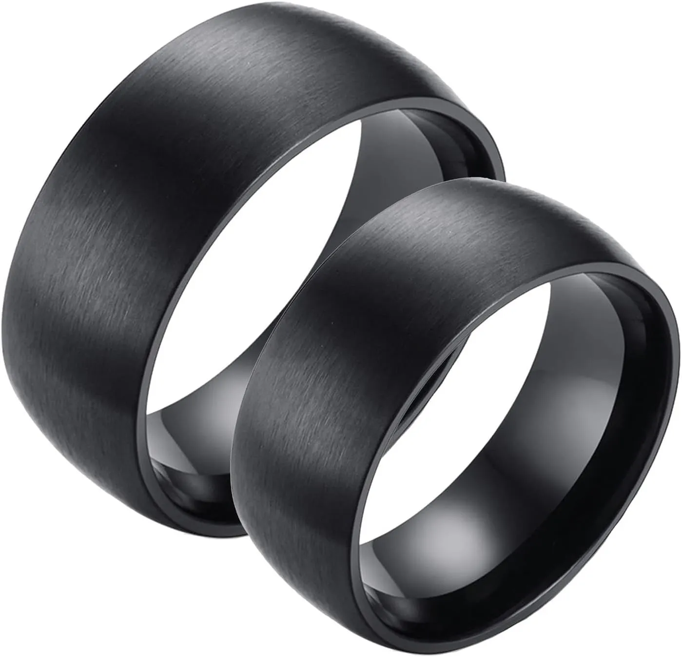 His and Her Rings Wedding Ring Set, Anniversary Rings for Couple Stainless Steel Comfort Fit Black Brushed Ring 8mm