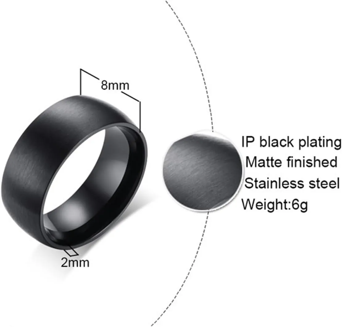 His and Her Rings Wedding Ring Set, Anniversary Rings for Couple Stainless Steel Comfort Fit Black Brushed Ring 8mm