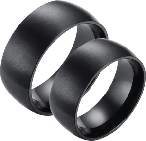 His and Her Rings Wedding Ring Set, Anniversary Rings for Couple Stainless Steel Comfort Fit Black Brushed Ring 8mm