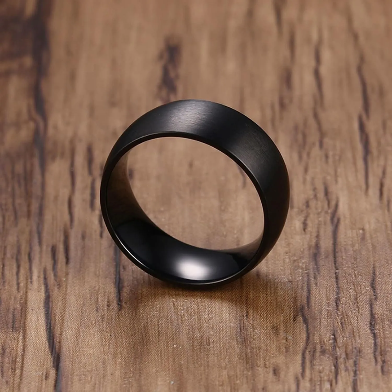 His and Her Rings Wedding Ring Set, Anniversary Rings for Couple Stainless Steel Comfort Fit Black Brushed Ring 8mm