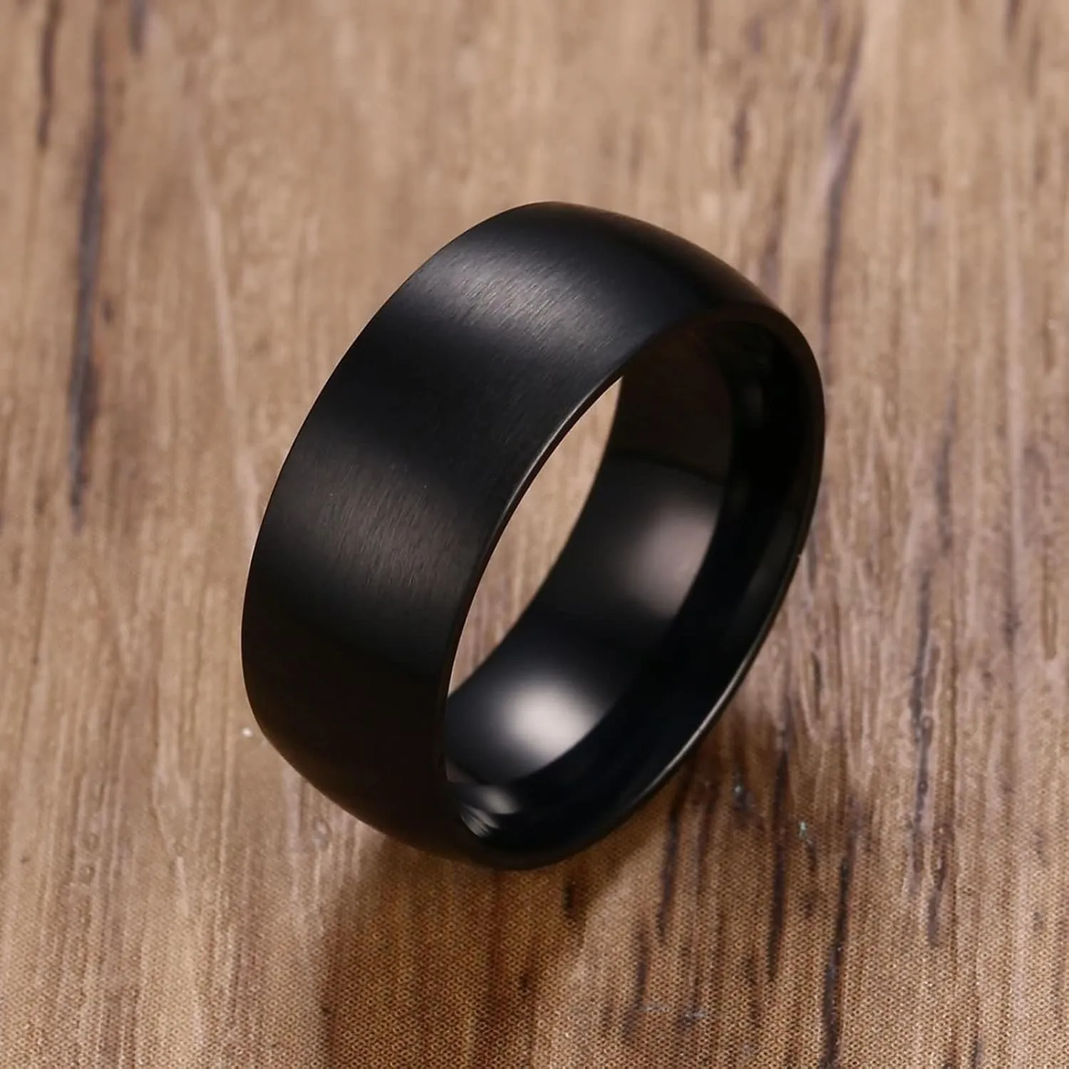 His and Her Rings Wedding Ring Set, Anniversary Rings for Couple Stainless Steel Comfort Fit Black Brushed Ring 8mm