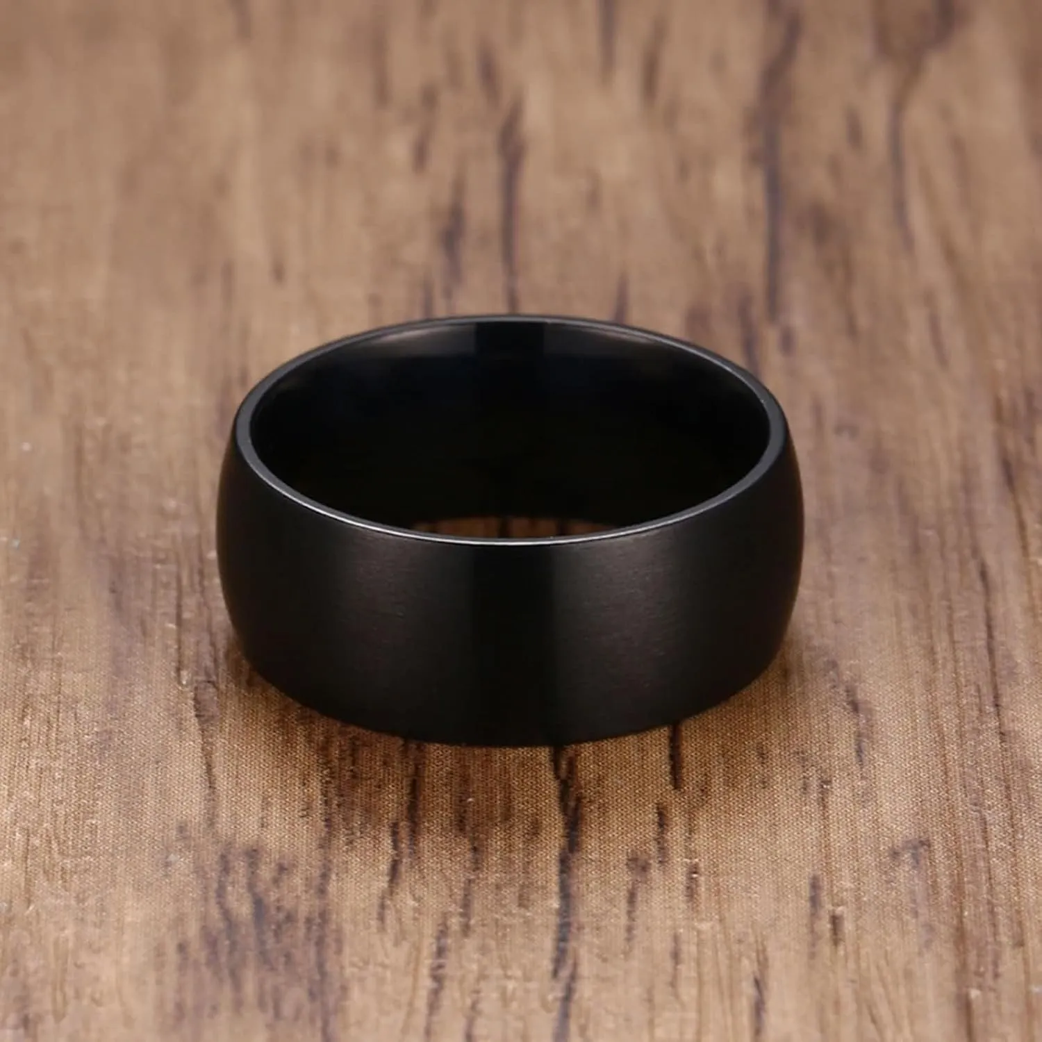 His and Her Rings Wedding Ring Set, Anniversary Rings for Couple Stainless Steel Comfort Fit Black Brushed Ring 8mm