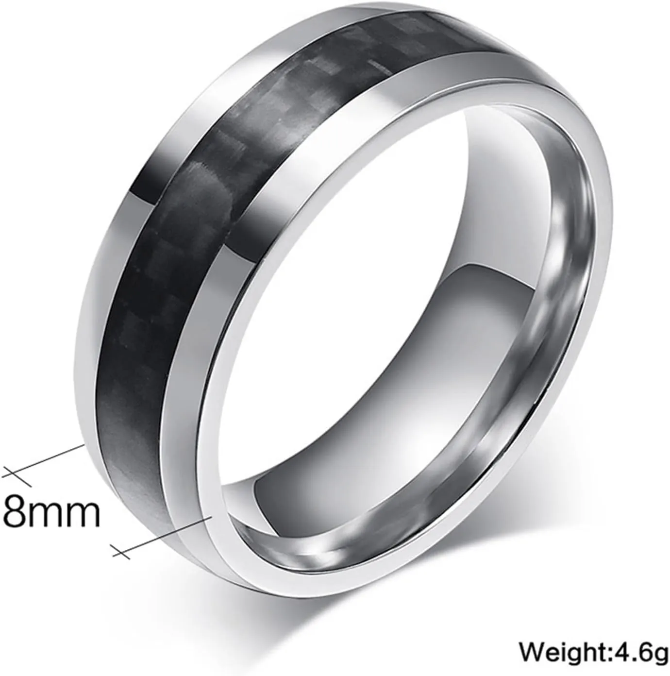 His and Hers Matching Rings Sets, Stainless Steel Anniversary Rings for Couple Comfort Fit 8mm Silver Ring Carbon Fiber