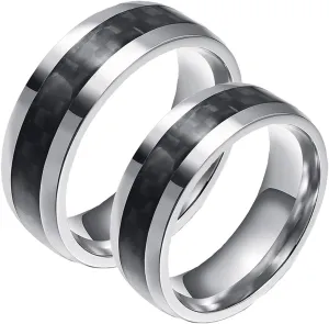 His and Hers Matching Rings Sets, Stainless Steel Anniversary Rings for Couple Comfort Fit 8mm Silver Ring Carbon Fiber