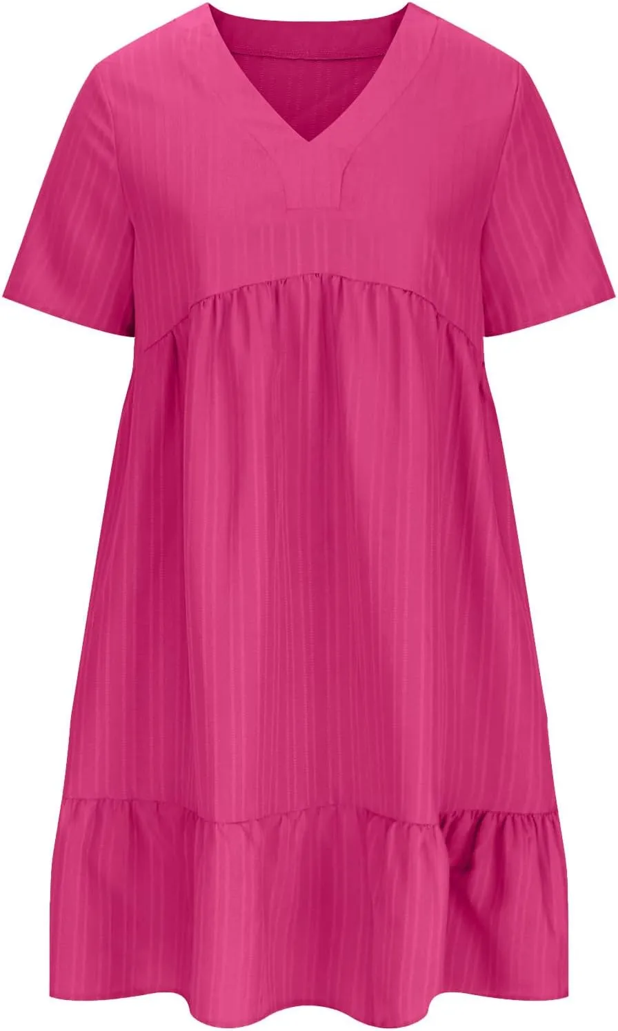 HJuyYuah Tiered A Line Knee Length Wedding Guest Midi Dress with Sleeves Casual Womens Flowy Summer Dresses for Women 2025