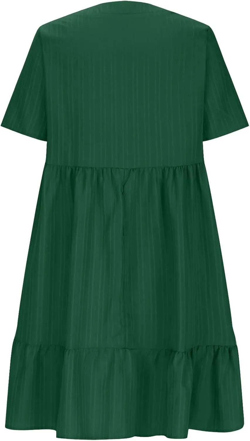 HJuyYuah Tiered A Line Knee Length Wedding Guest Midi Dress with Sleeves Casual Womens Flowy Summer Dresses for Women 2025