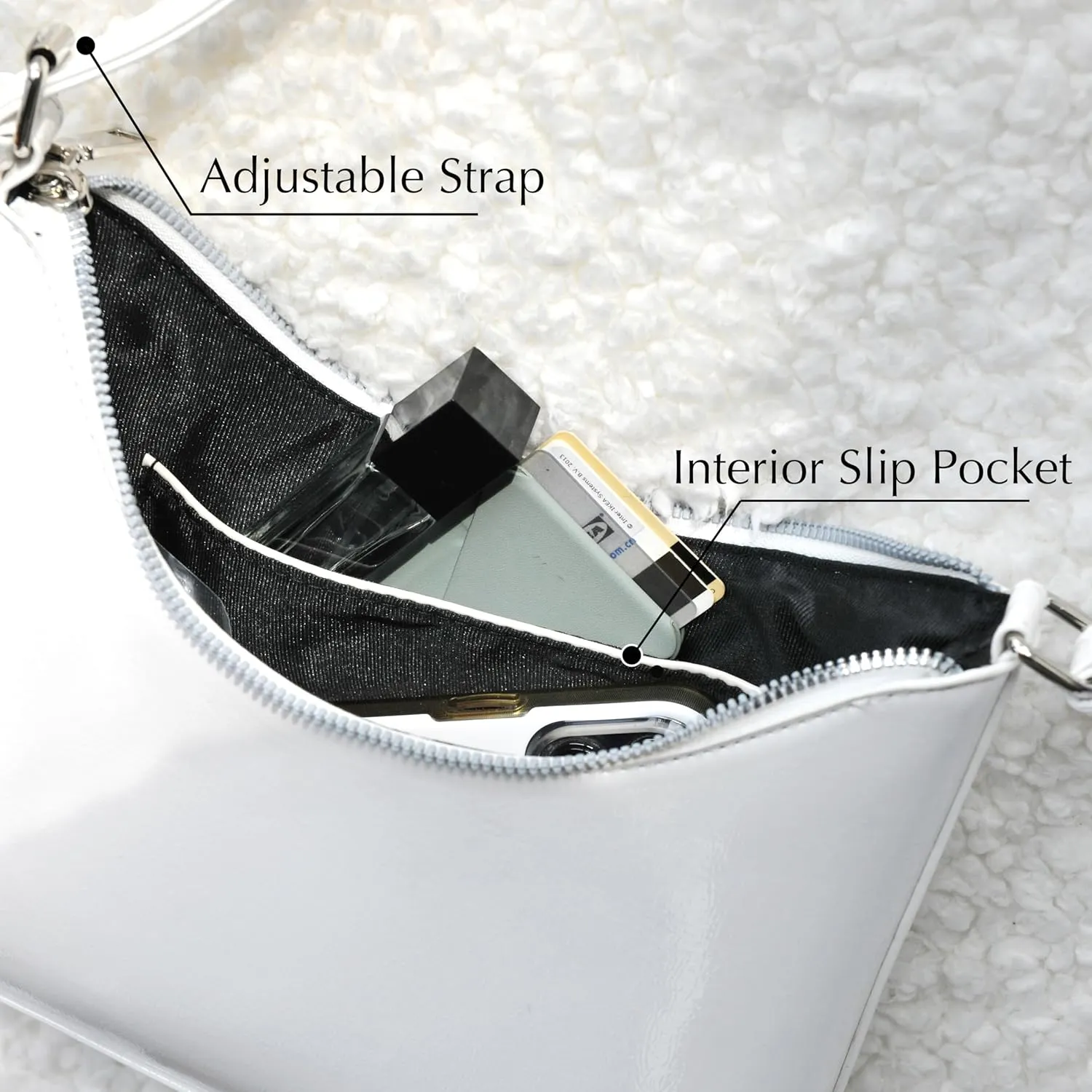 HOXIS Minimalist Faux Patent Leather Shoulder Bag Shiny Women Purse Y2K Style