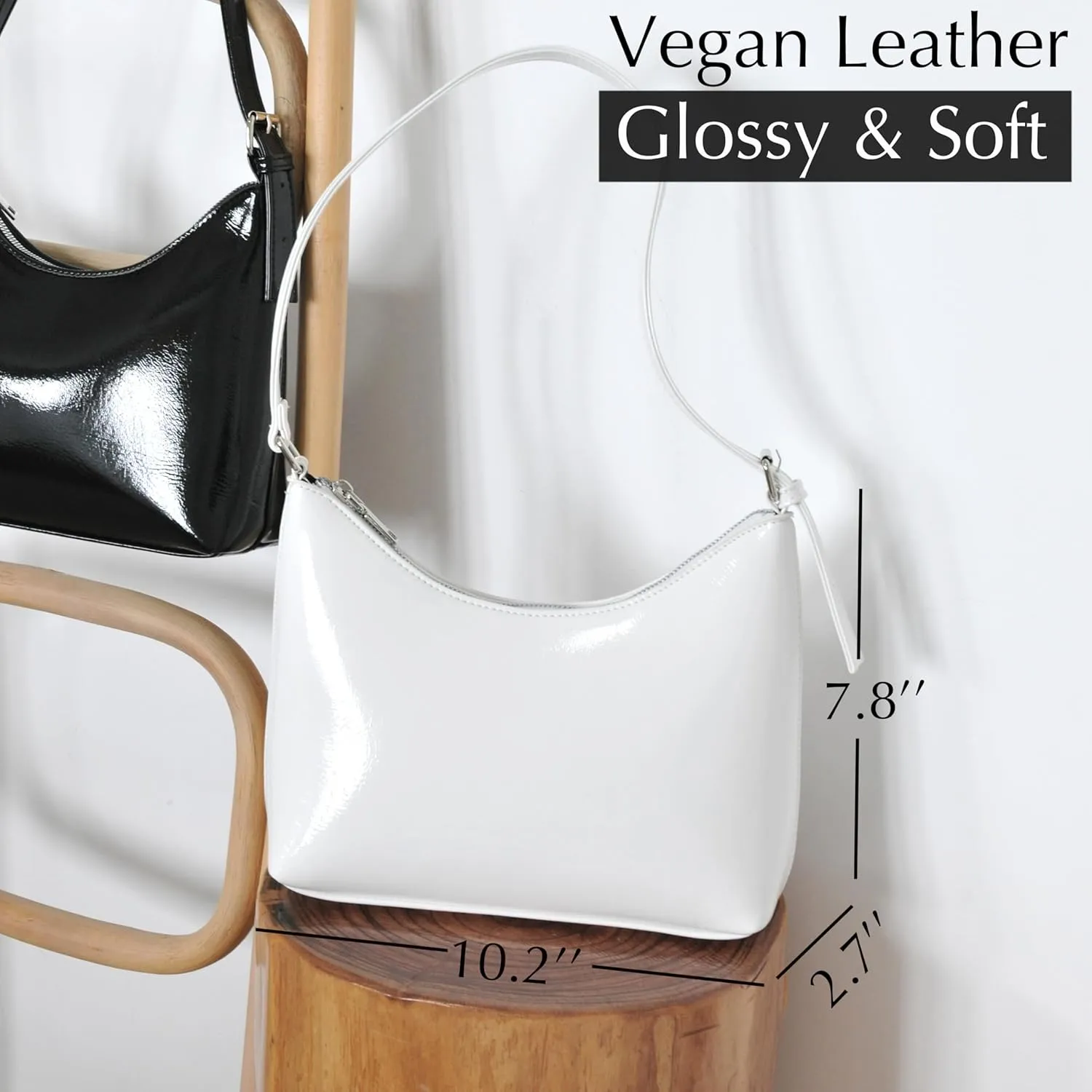 HOXIS Minimalist Faux Patent Leather Shoulder Bag Shiny Women Purse Y2K Style
