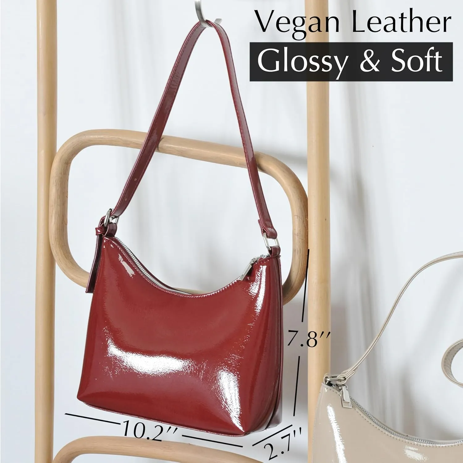 HOXIS Minimalist Faux Patent Leather Shoulder Bag Shiny Women Purse Y2K Style