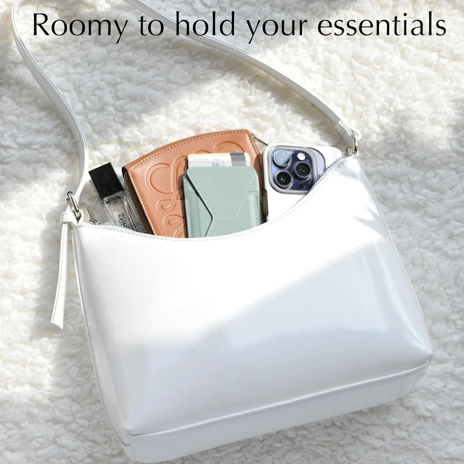 HOXIS Minimalist Faux Patent Leather Shoulder Bag Shiny Women Purse Y2K Style