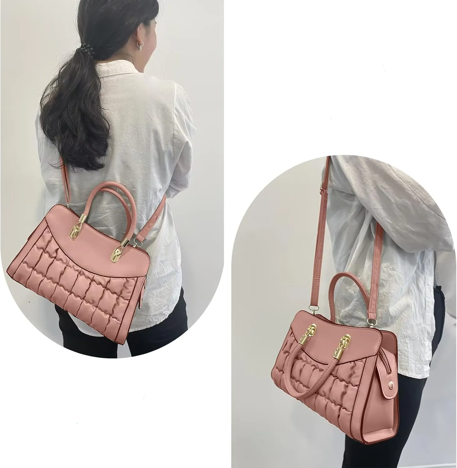 I IHAYNER Quilted Puffy Purses and Handbags for Women Top Handle Satchel Shoulder Bags with Compartments