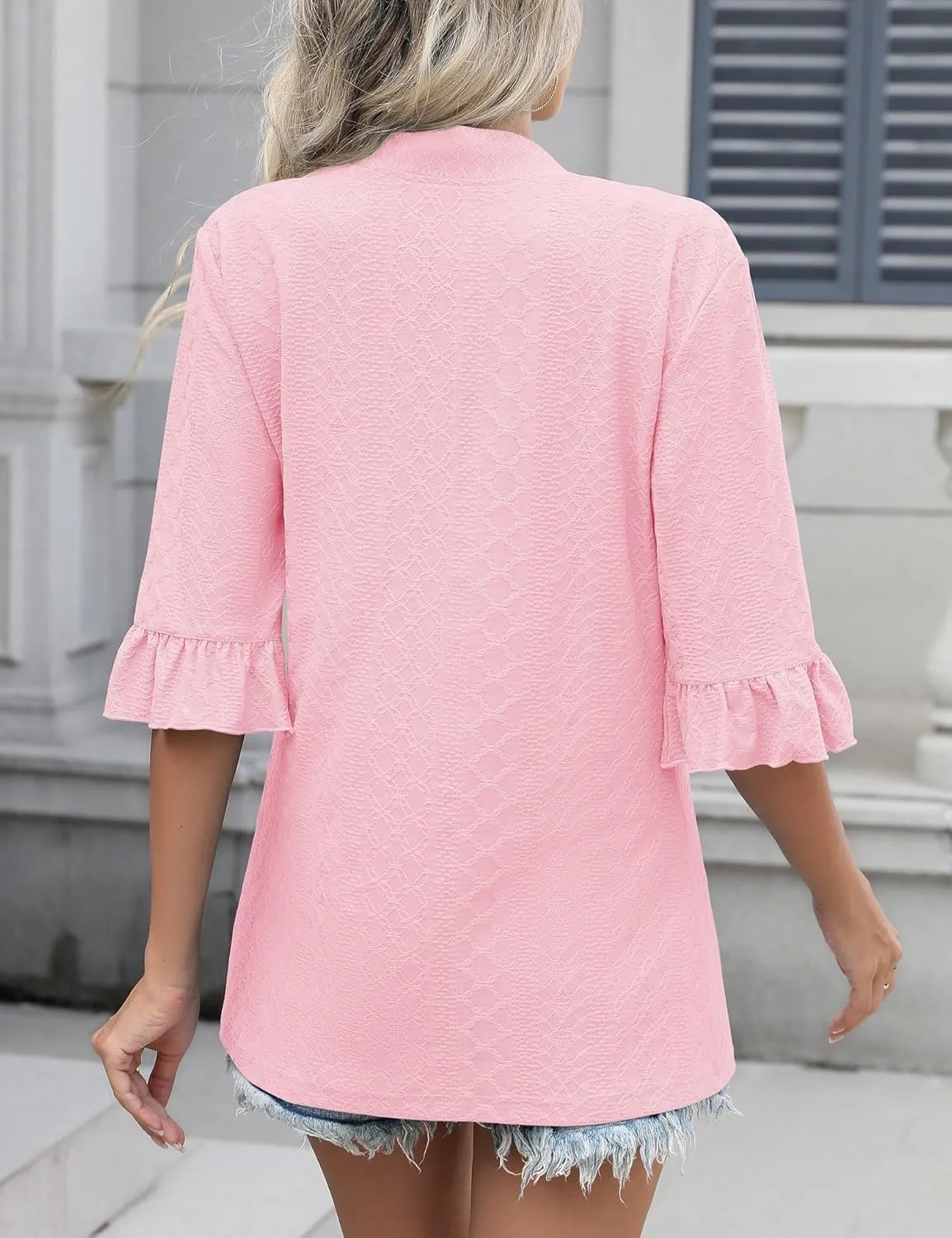 IECCP Womens Lightweight Cardigan 3/4 Sleeve Open Front Cozy Ruffles Sleeve Thin Cardigans Jacket