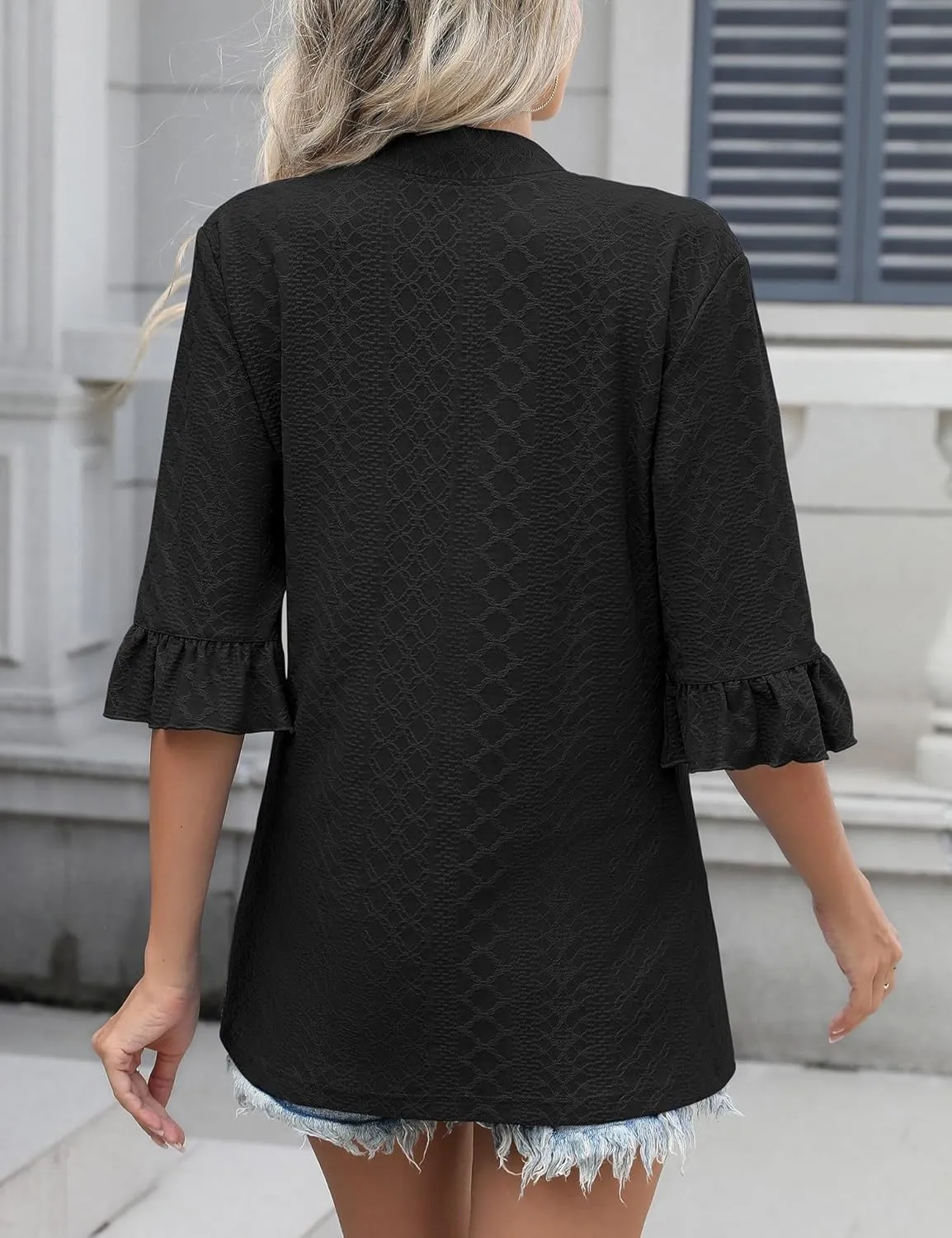 IECCP Womens Lightweight Cardigan 3/4 Sleeve Open Front Cozy Ruffles Sleeve Thin Cardigans Jacket