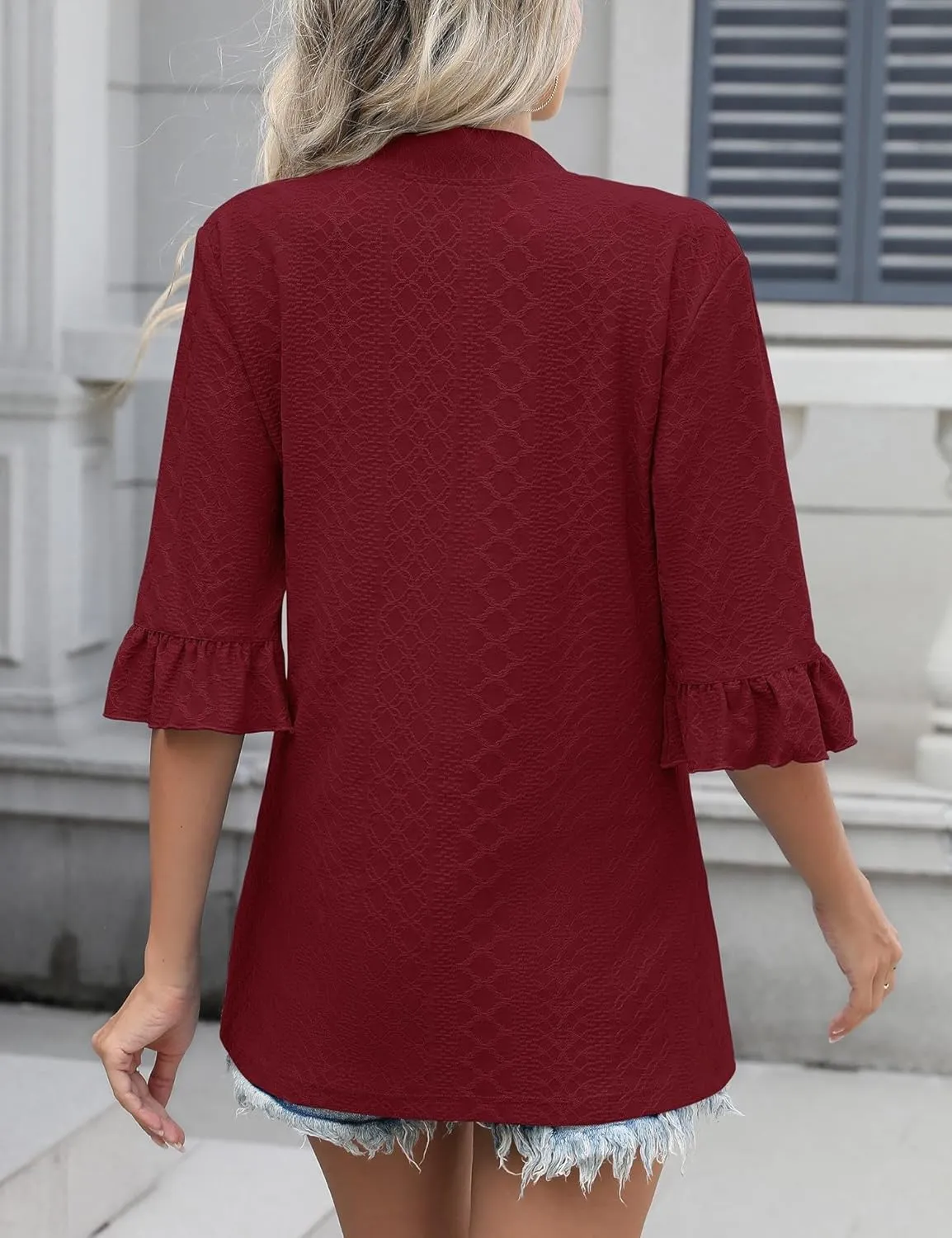 IECCP Womens Lightweight Cardigan 3/4 Sleeve Open Front Cozy Ruffles Sleeve Thin Cardigans Jacket