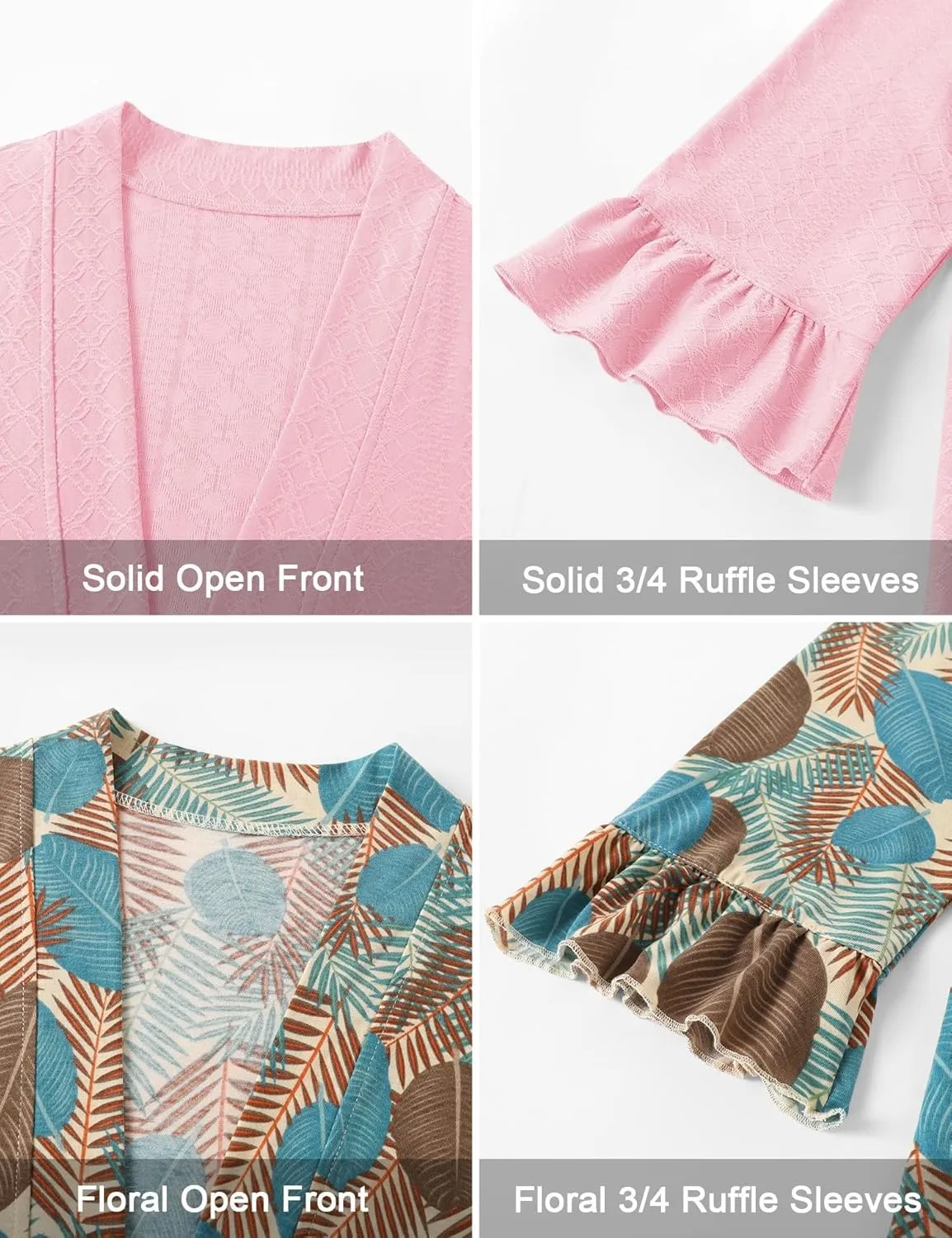 IECCP Womens Lightweight Cardigan 3/4 Sleeve Open Front Cozy Ruffles Sleeve Thin Cardigans Jacket