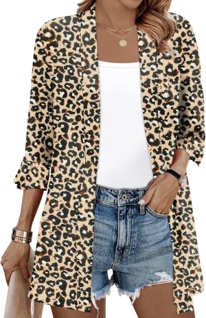 IECCP Womens Lightweight Cardigan 3/4 Sleeve Open Front Cozy Ruffles Sleeve Thin Cardigans Jacket