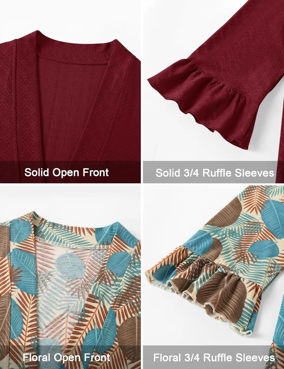 IECCP Womens Lightweight Cardigan 3/4 Sleeve Open Front Cozy Ruffles Sleeve Thin Cardigans Jacket