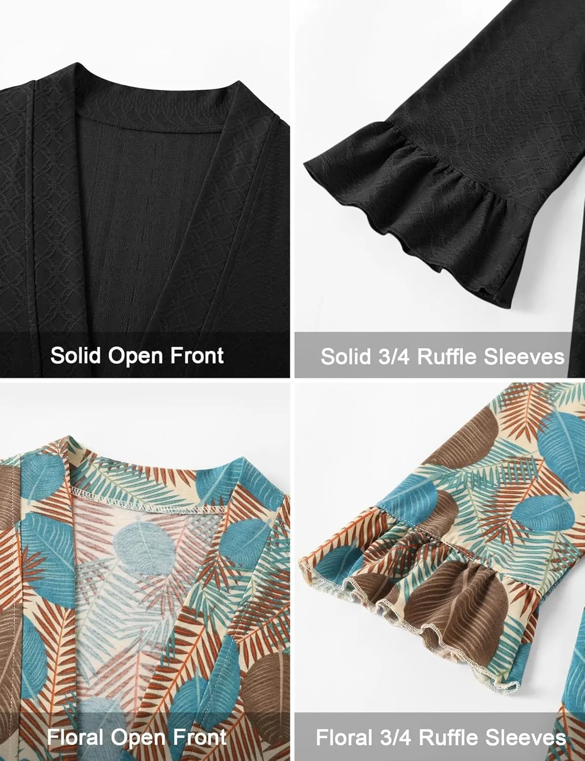 IECCP Womens Lightweight Cardigan 3/4 Sleeve Open Front Cozy Ruffles Sleeve Thin Cardigans Jacket