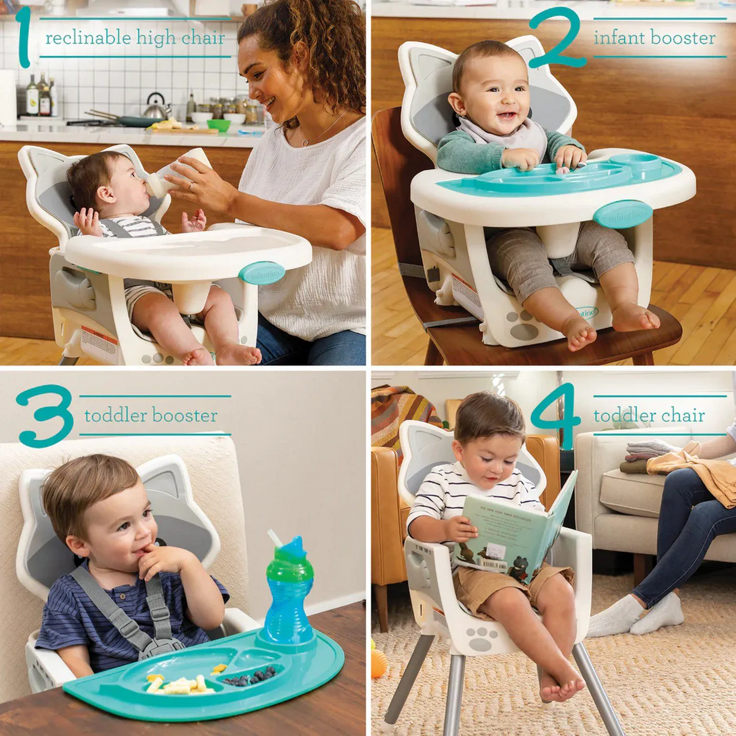 Infantino Grow-With-Me 4-in-1 Convertible High Chair Raccoon 6 to 36 Months