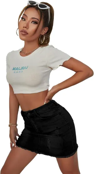 Jean Skirt for Women Stretch Casual High Waisted Denim Short Skirt Cute A Line Mini Pencil Skrit