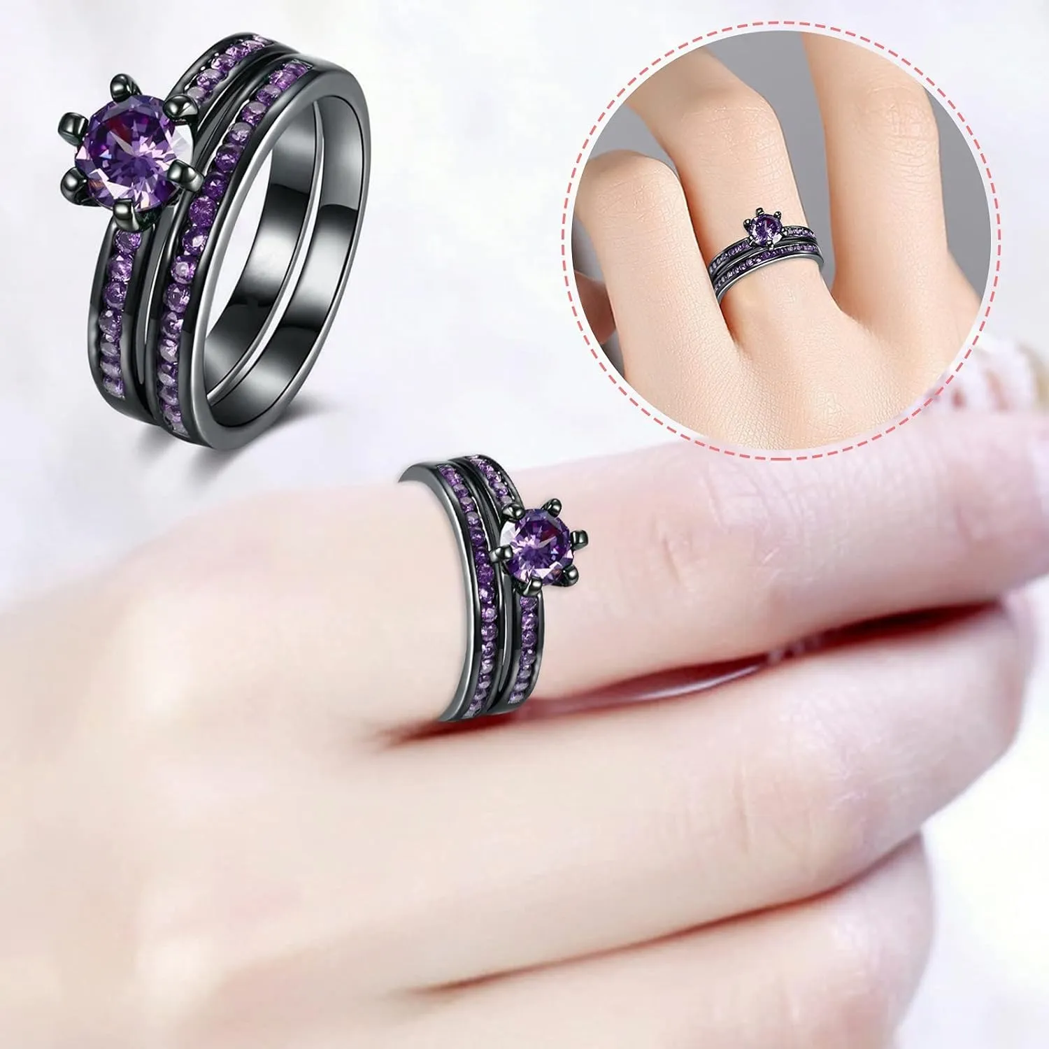 Jewelry Ring for Women 2PC Stackable Rings for Women - 925 Sterling Silver Engagement Knuckle Wedding Promise Rings Gifts