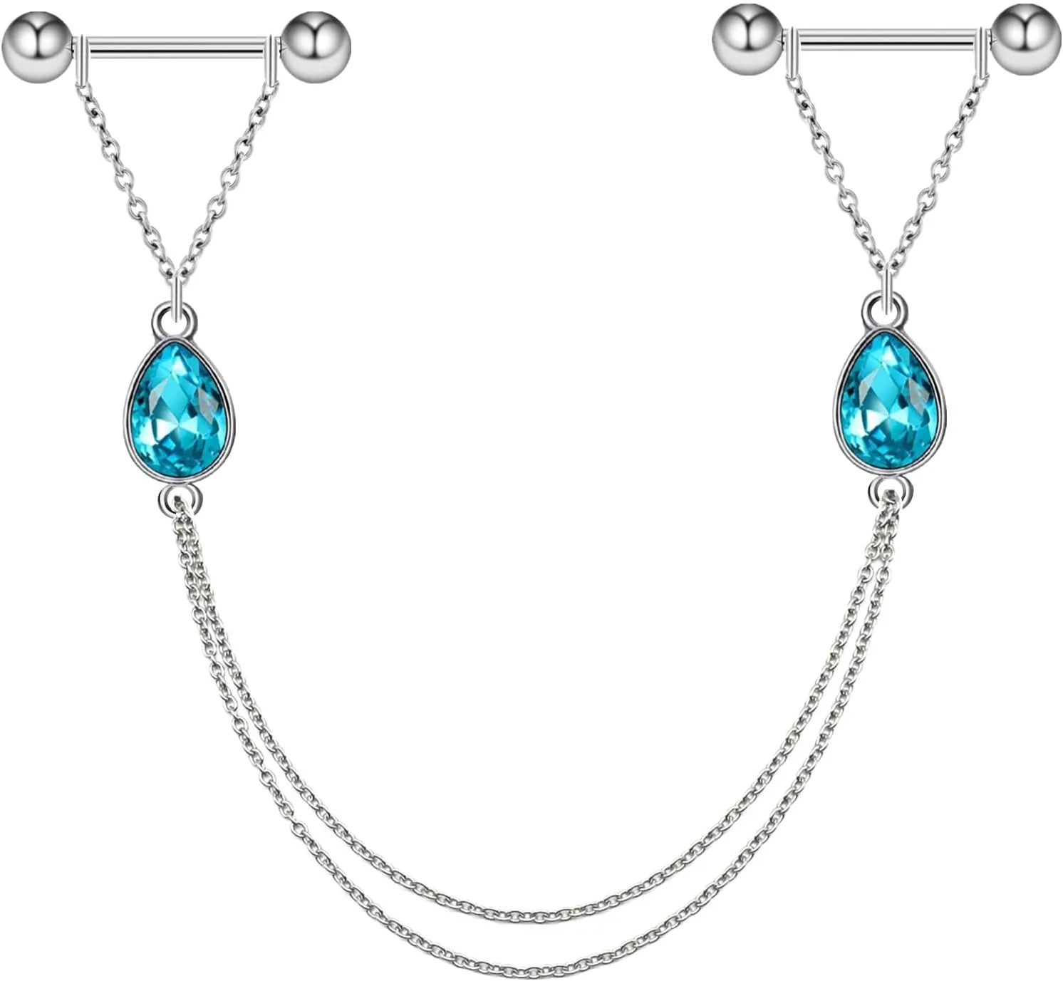 Jewelry With Chains 14G Barbells Nipple Chains Body Piercing Crystal 316L Surgical Stainless Steel Rings