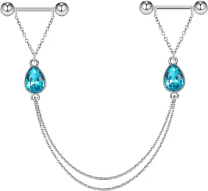 Jewelry With Chains 14G Barbells Nipple Chains Body Piercing Crystal 316L Surgical Stainless Steel Rings