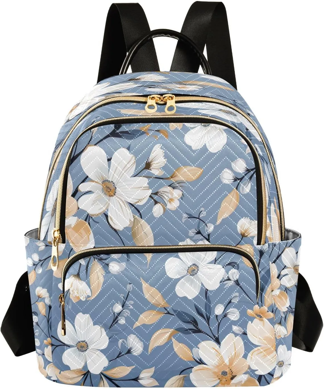 Joko Ivery Flowers Florals Blue Mini Backpack for Women Small Backpack Purse for Girls Quilted Daypack for Daily Travel Work Fashion Laptop Back Pack Shoulder Purses Bags for Teens College Bookbag