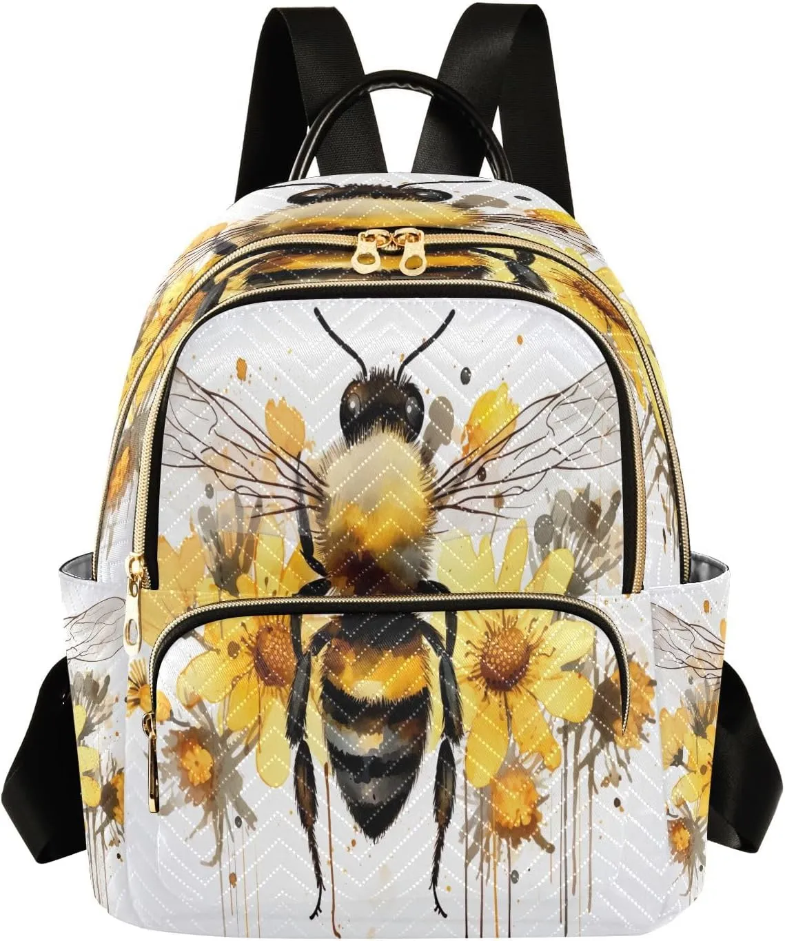 Joko Ivery Honey Bee Flower Mini Backpack for Women Small Backpack Purse for Girls Quilted Daypack for Daily Travel Work Laptop Fashion Shoulder Purses Bags Back Pack for Teens College Bookbag