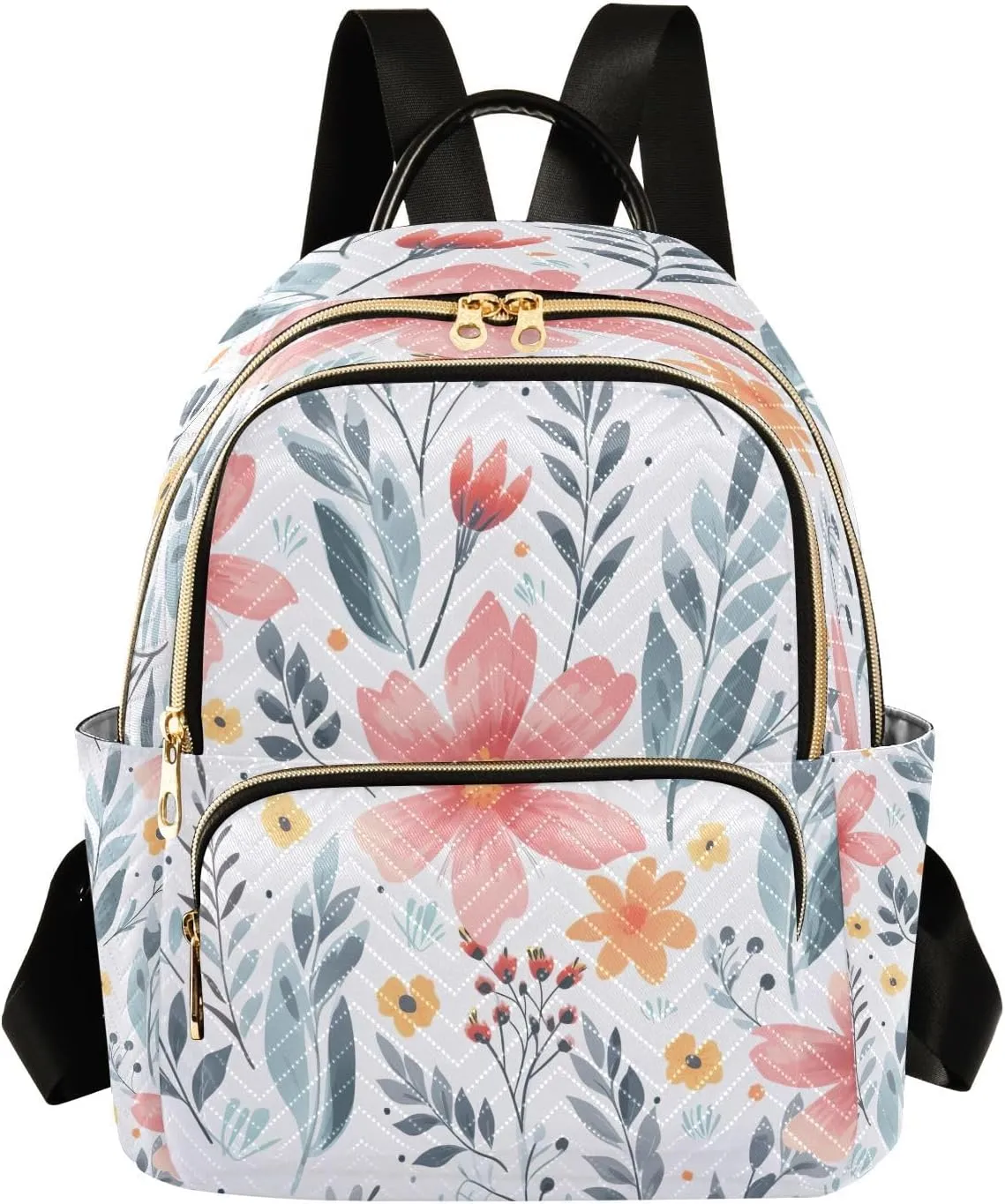 Joko Ivery Pink Flower Floral Mini Backpack for Women Small Backpack Purse for Girls Quilted Daypack for Work Travel Daily Shoulder Purses Bags Laptop Fashion Back Pack for Teens College Bookbag