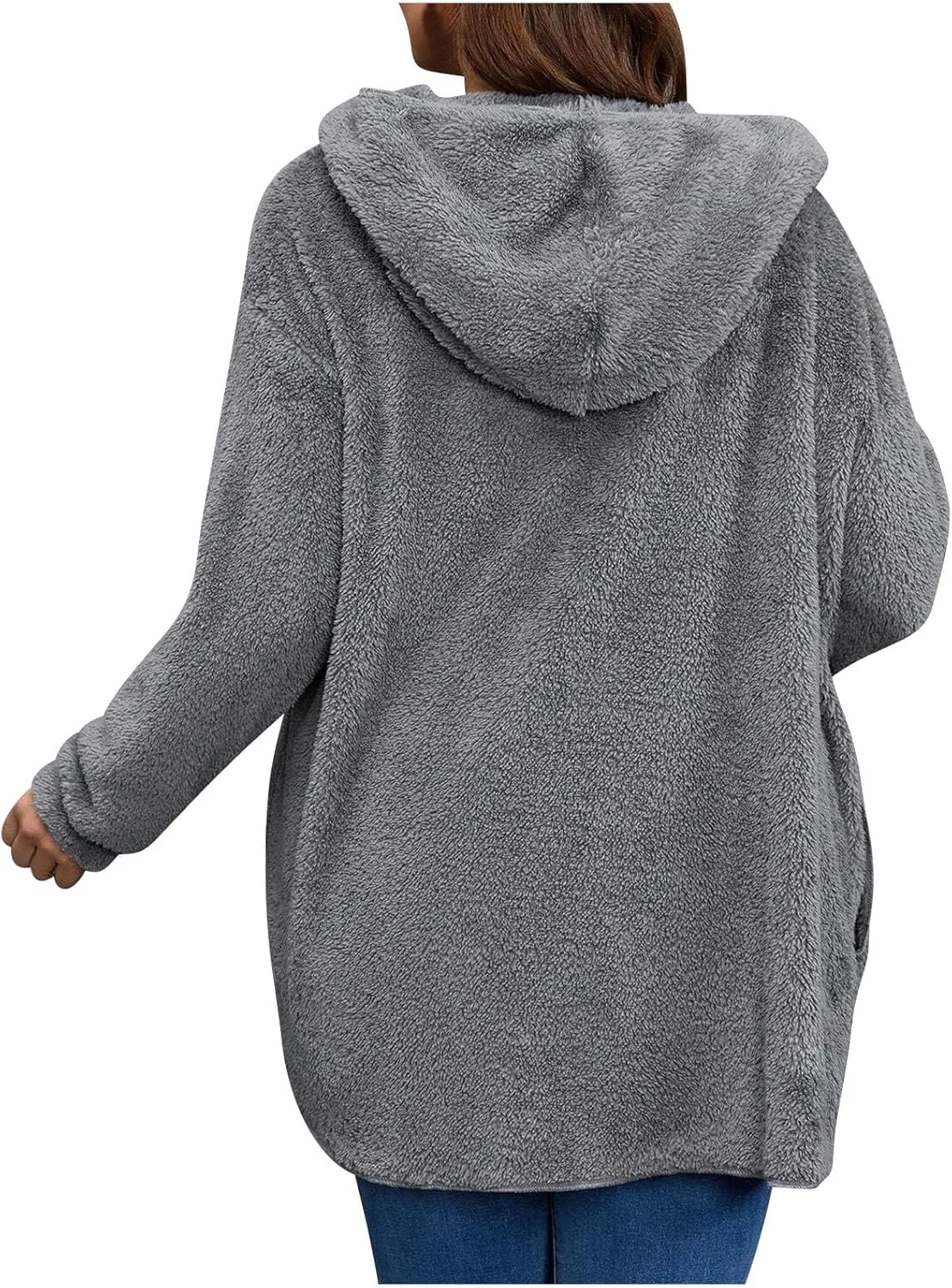 jovati Womens Winter Long Sleeve Solid Fuzzy Fleece Open Front Hooded Cardigans Jacket Coats Outerwear with Pocket 2024