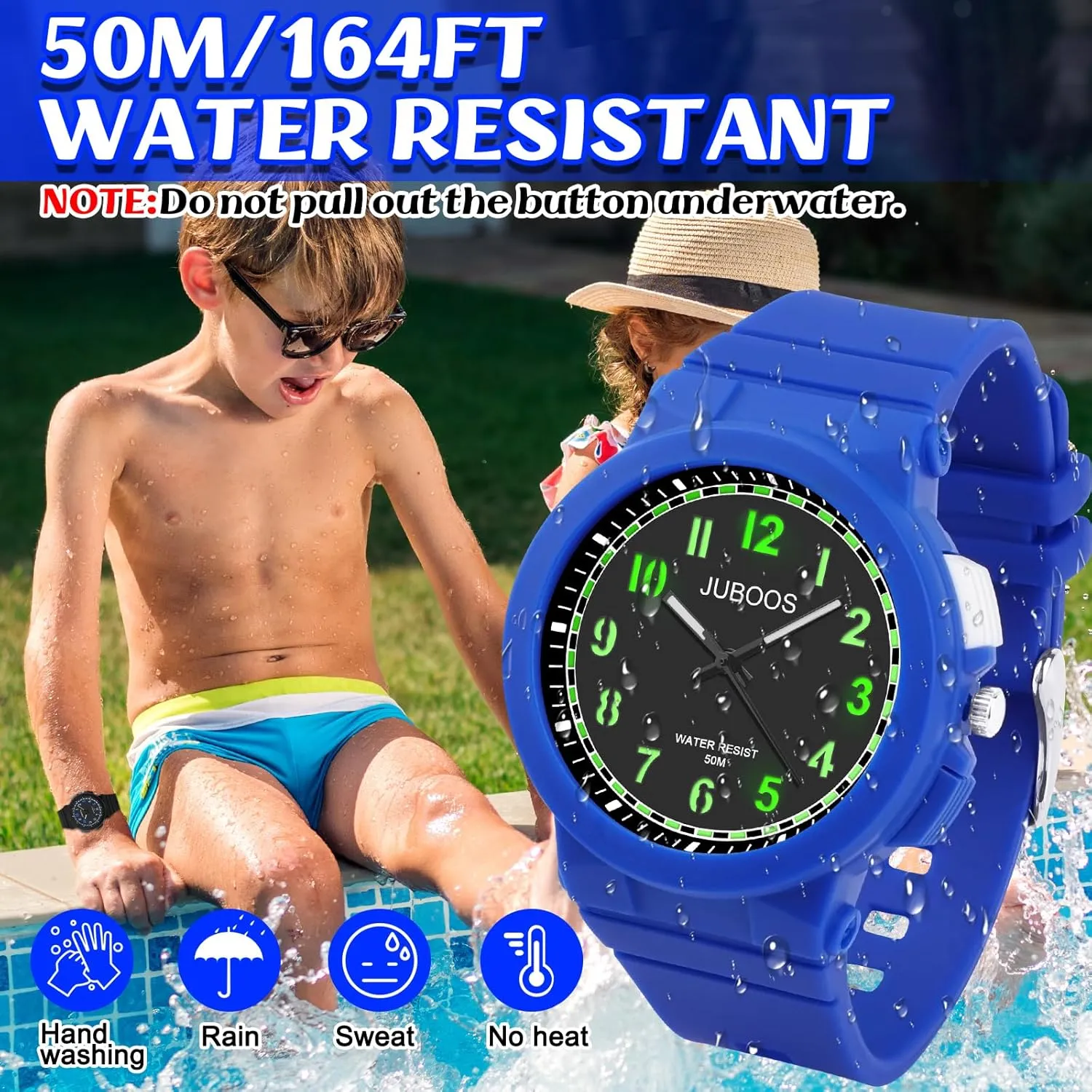 Juboos Kid's Analog Watch for Boys and Girls, Outdoor Sports 5 ATM/50 M Waterproof Childrens Watch with Light, Easy-to-Read Time Teaching Large Dial