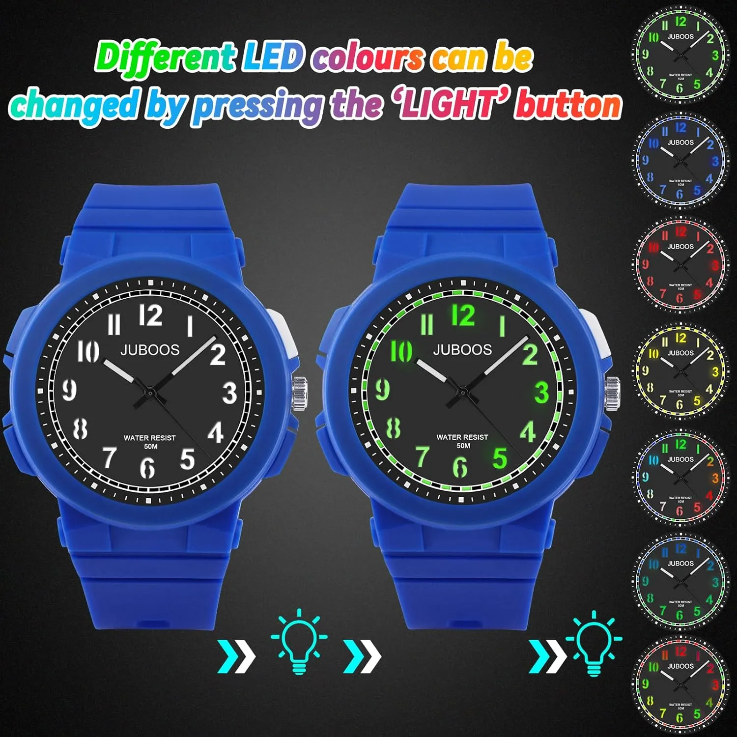 Juboos Kid's Analog Watch for Boys and Girls, Outdoor Sports 5 ATM/50 M Waterproof Childrens Watch with Light, Easy-to-Read Time Teaching Large Dial