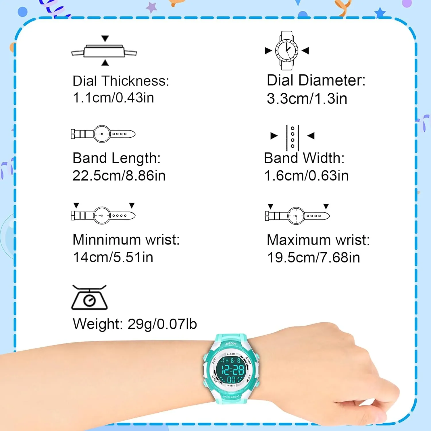 Juboos Kids Digital Watch for Boys Girls 5-18, 7 Colors LED Light Kids Sports Outdoor Wristwatch, 5 ATM Waterproof Watch with Alarm,Stopwatch