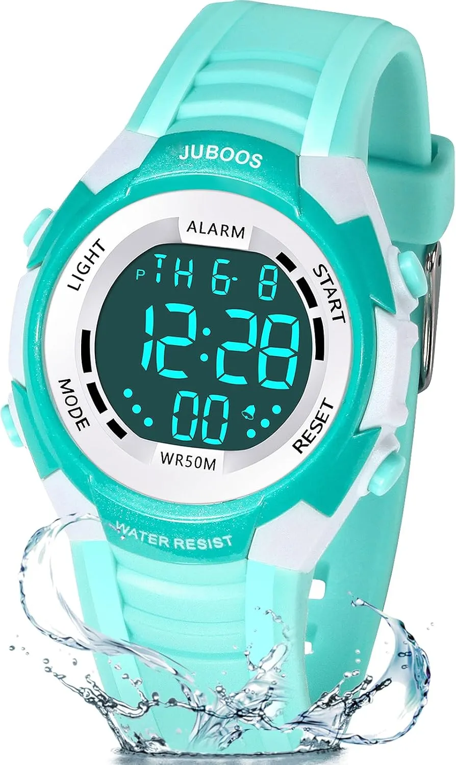 Juboos Kids Digital Watch for Boys Girls 5-18, 7 Colors LED Light Kids Sports Outdoor Wristwatch, 5 ATM Waterproof Watch with Alarm,Stopwatch
