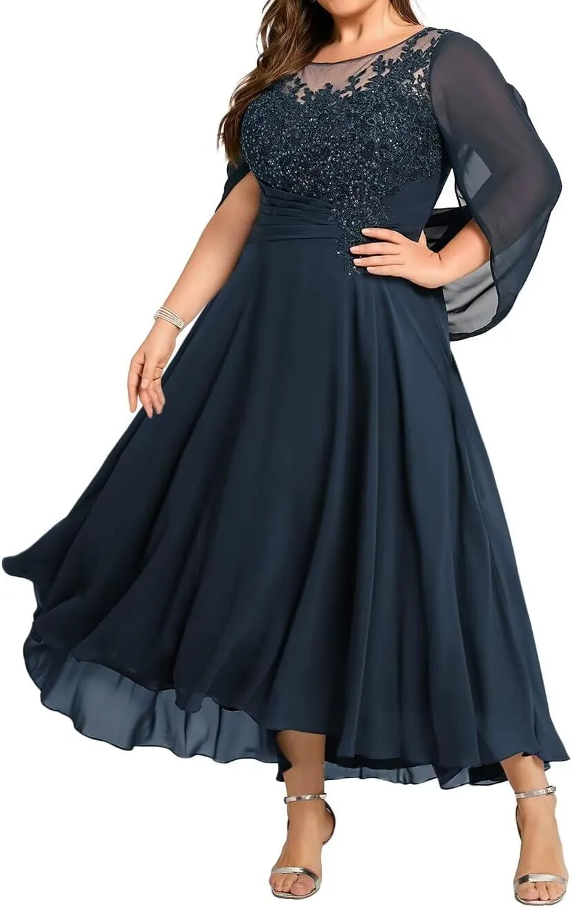 Lace Appliques Mother of The Bride Dresses for Wedding Long Chiffon Beaded Formal Evening Gown