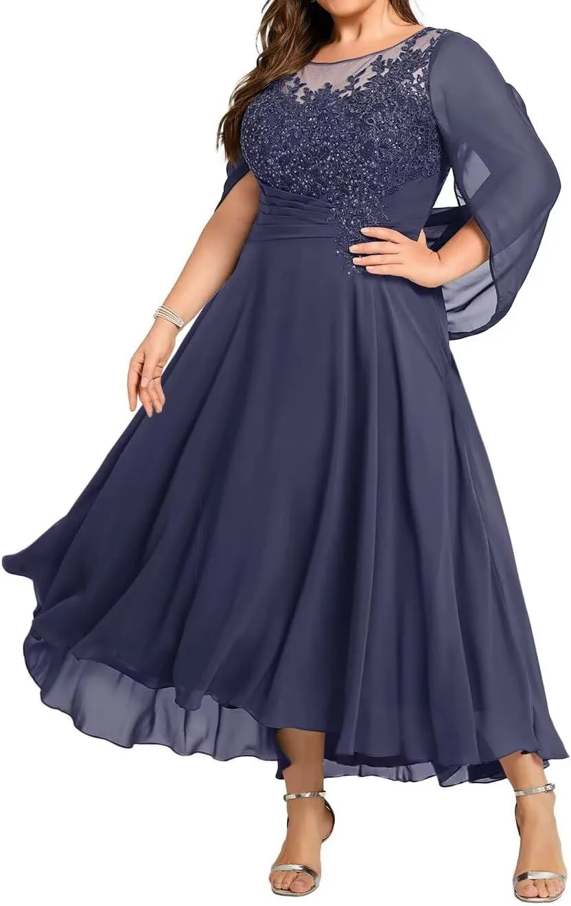 Lace Appliques Mother of The Bride Dresses for Wedding Long Chiffon Beaded Formal Evening Gown